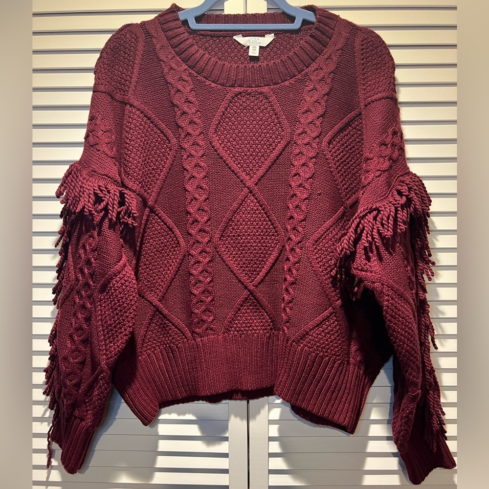 TIME&TRUE Fringe Sweater, Red, XXL